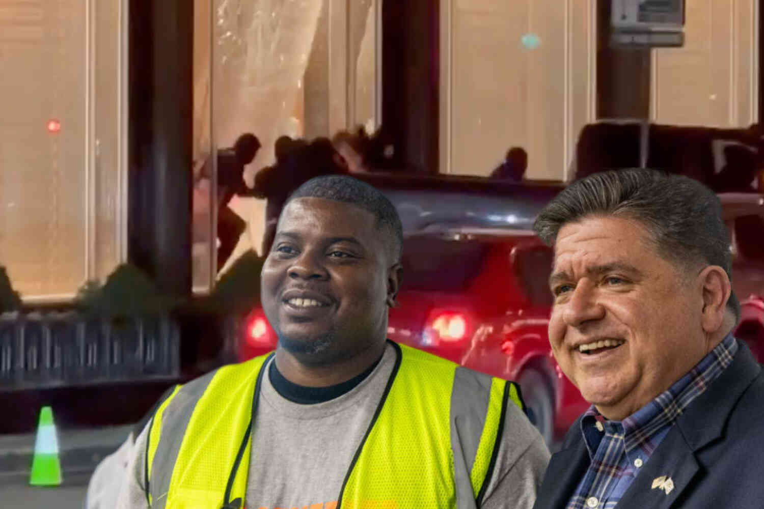 Image for article: Illinois gov posed with suspect in fatal Louis Vuitton robbery at "peacekeeper" event that aimed to prove Chicago can police itself (the suspect is wanted in 4 states)