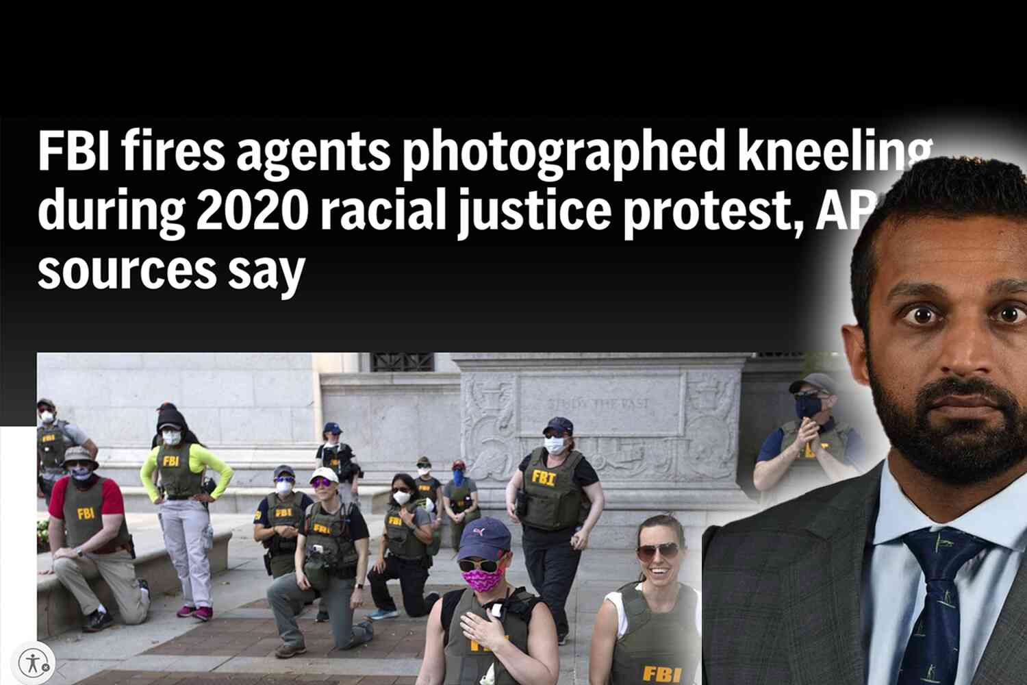 Thumbnail for The FBI has reportedly fired agents photographed kneeling during the George Floyd riots
