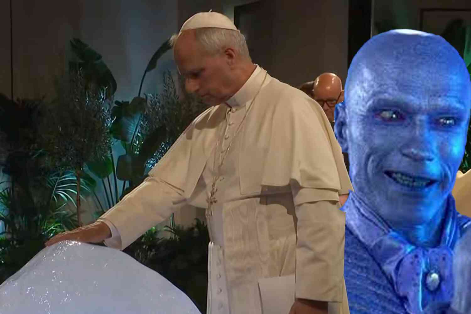 Thumbnail for Pope blesses block of ice at Vatican climate event featuring Arnold Schwarzenegger