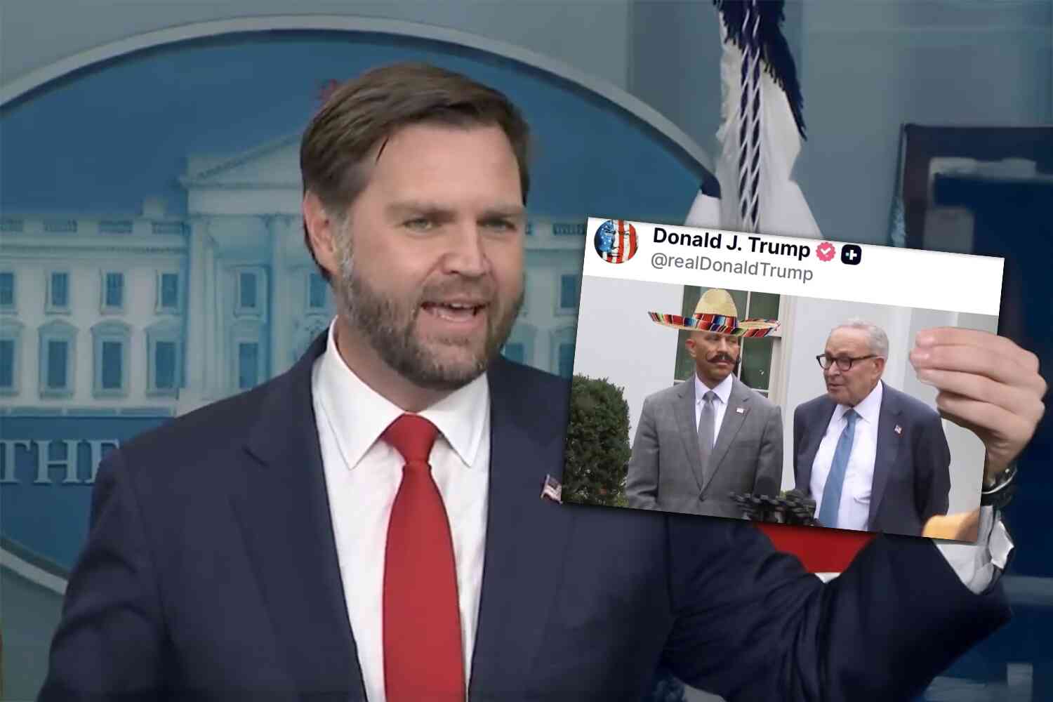 Thumbnail for Vance promises sombrero memes will stop if Democrats help reopen the government