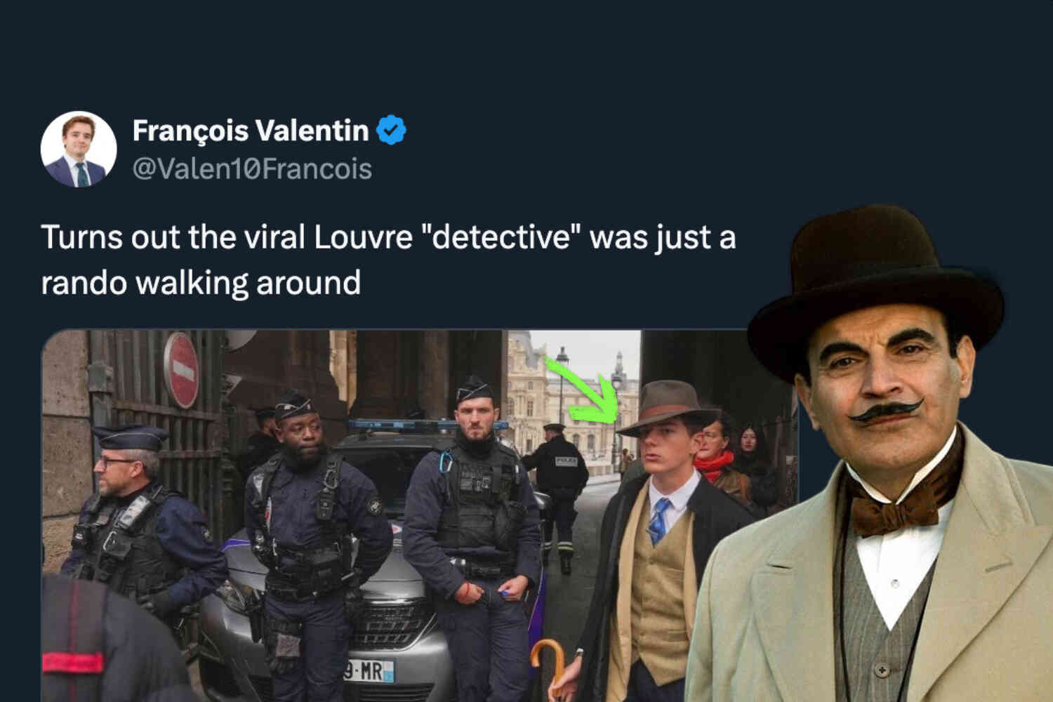 Thumbnail for Internet learns stylish lad who showed up to Louvre after crown-jewel heist is not actually a detective
