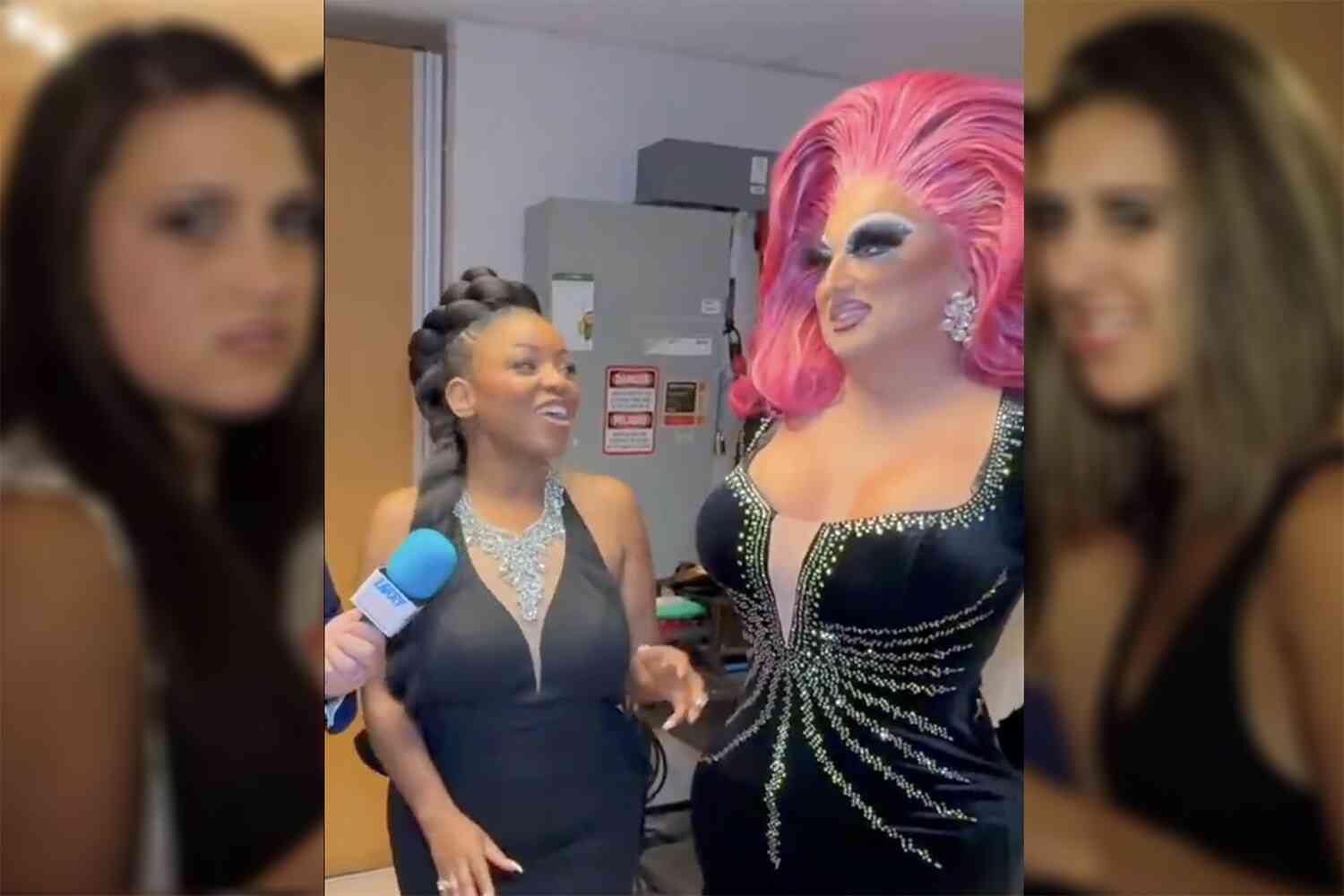 Thumbnail for Jasmine Crockett Mocks MAGA Women's Looks While Standing Next To Giant Drag Queen