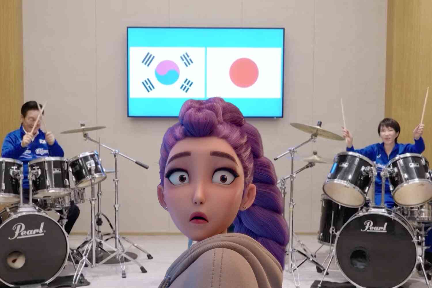 Thumbnail for Watch this K-pop drum duet from the ... Korean president and Japanese PM??